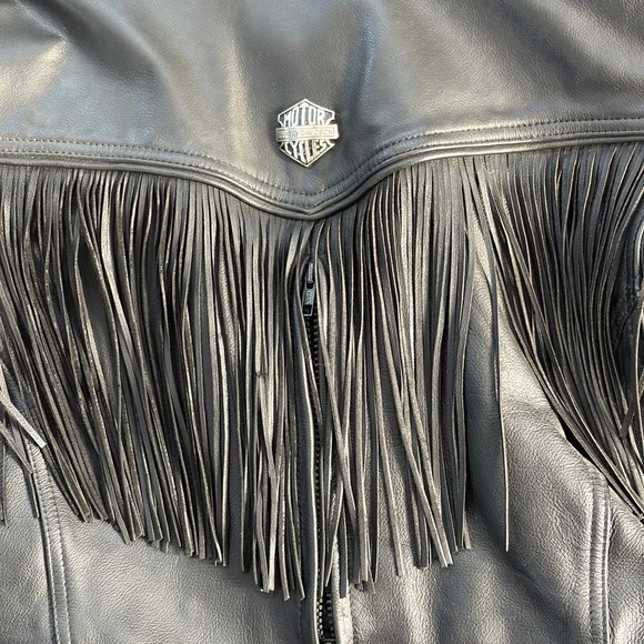 Harley Davidson VTG 90's Women's Medium Black Leather Fringe Motorcycle Jacket - Picture 6 of 13
